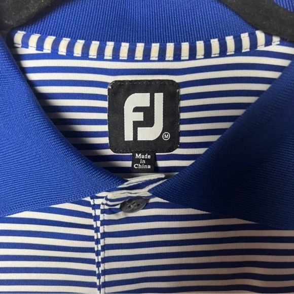 FootJoy Performance Men's Blue White Striped Embroidered resort logoPolo Shirt M - Picture 2 of 8